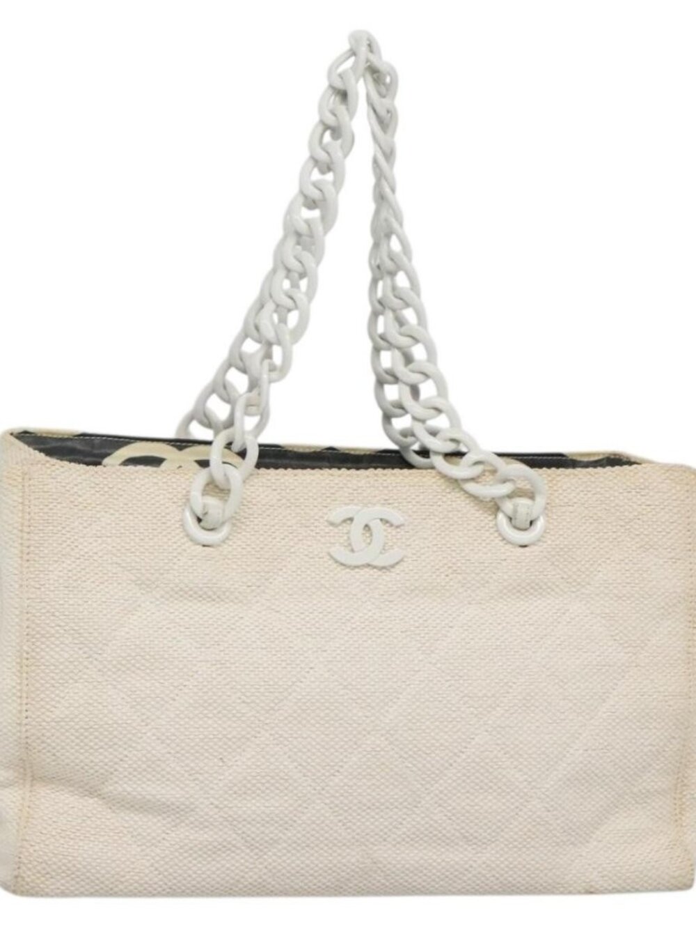 CHANEL Matelasse Chain Shoulder Bag Straw White Gold CC Auth 142166